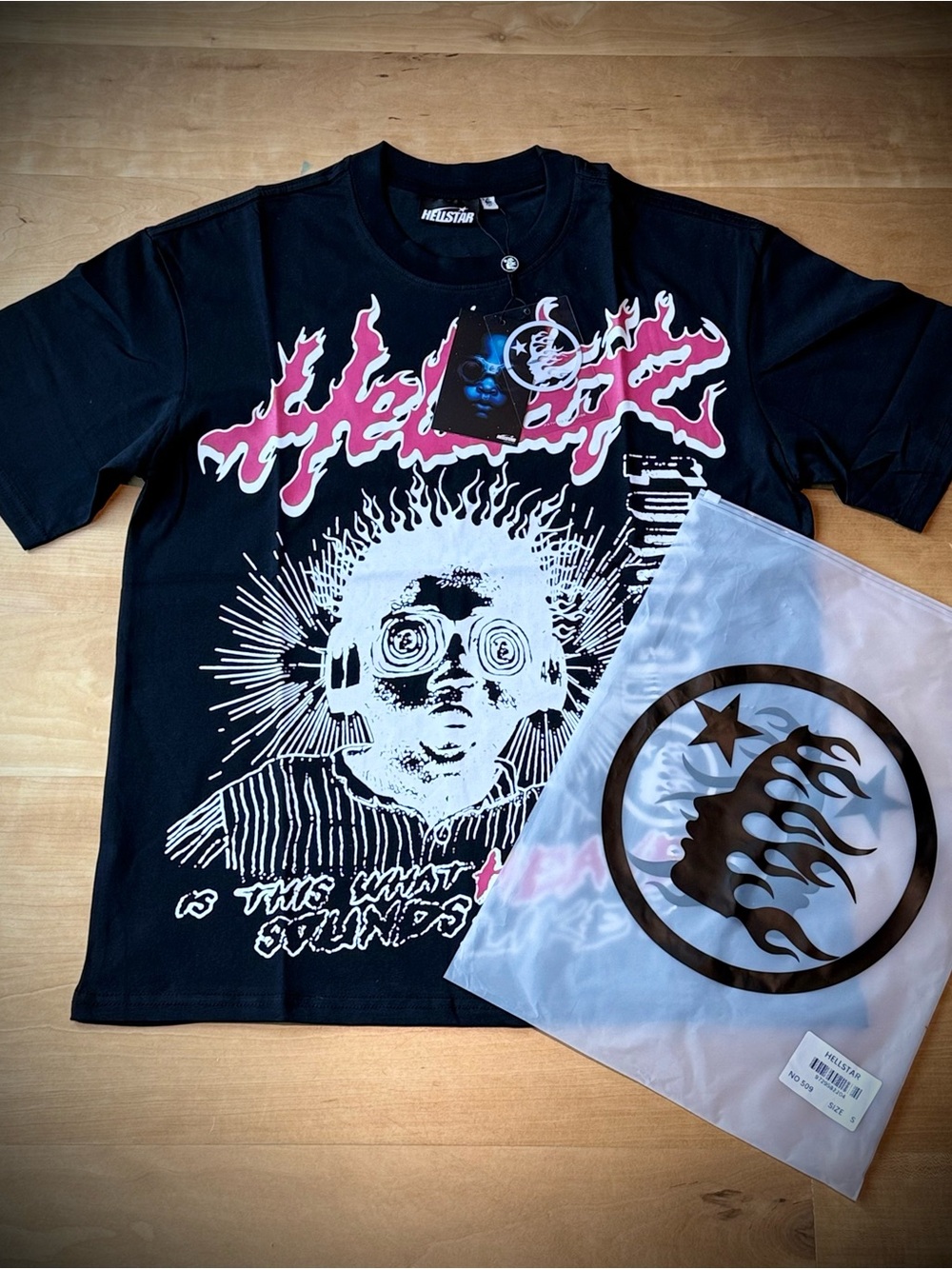 Hellstar Studios "Is This What Heaven Sounds Like" Black Graphic Y2K T-Shirt NWT